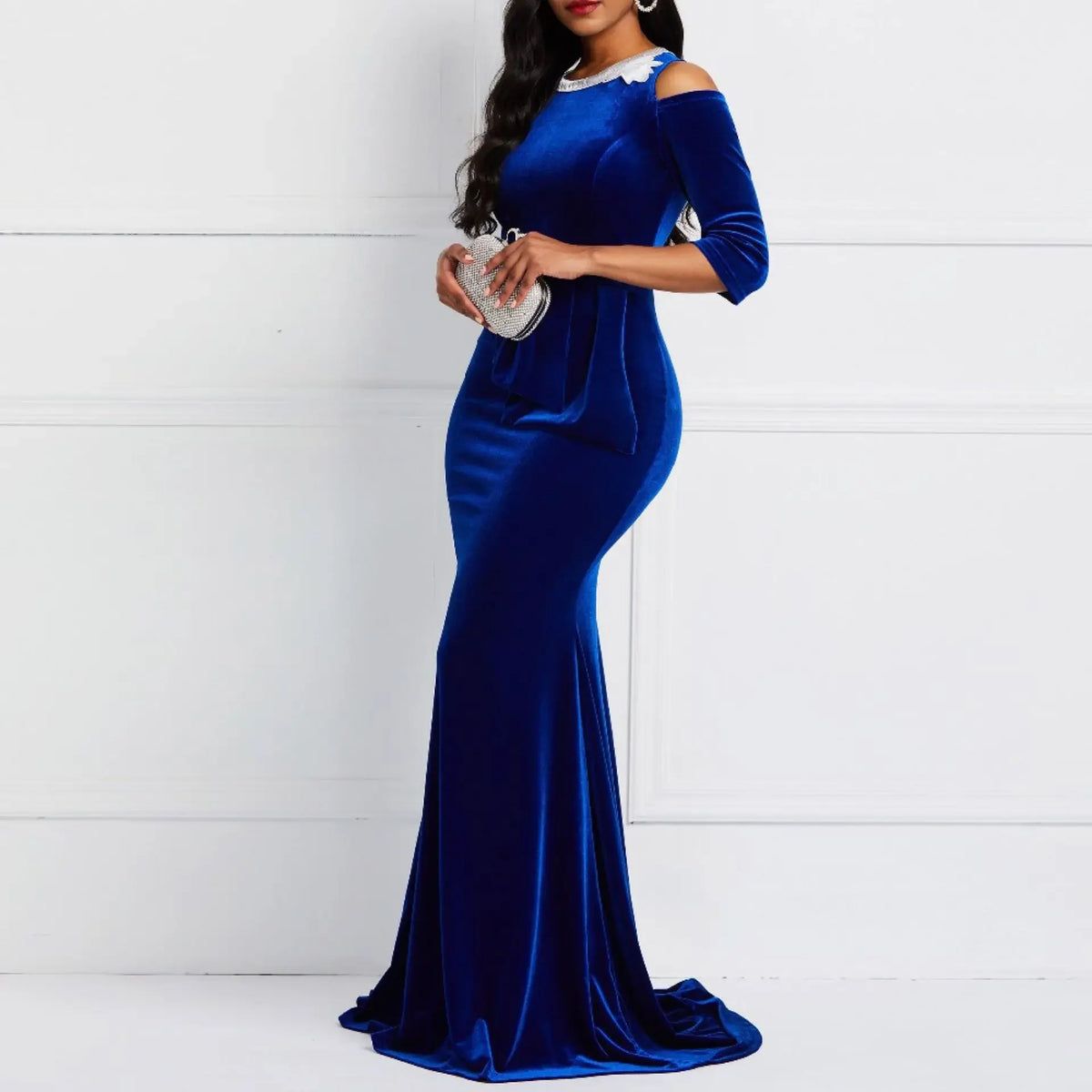 Robe d'été personnalisée en velours pour femmes, style sirène, mode Ankara, rouge, Vetement Femme, noire, Sexy, longueur au sol, 2023