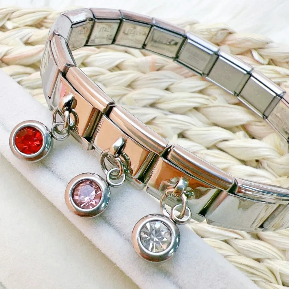 2025 femmes mode douze mois Zircon italien breloques liens modulaire ajustement 9mm en acier inoxydable élastique Bracelet bricolage fabrication de bijoux