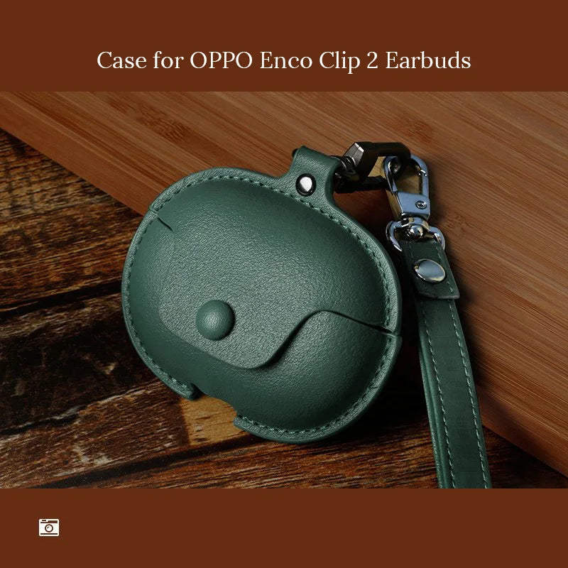 Étui de protection en cuir pour écouteurs OPPO Enco Clip 2, housse en cuir PU de qualité supérieure avec cordon anti-perte, protection intégrale antichoc
