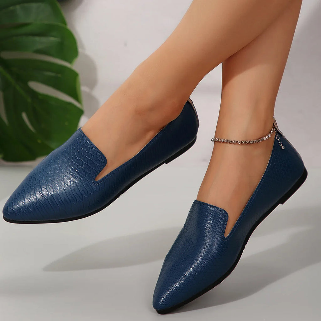 Chaussures pour femmes mocassins en cuir PU ballerines bout pointu pieds nus Slip-on décontracté talon bas mode pierre modèle femme chaussure plate