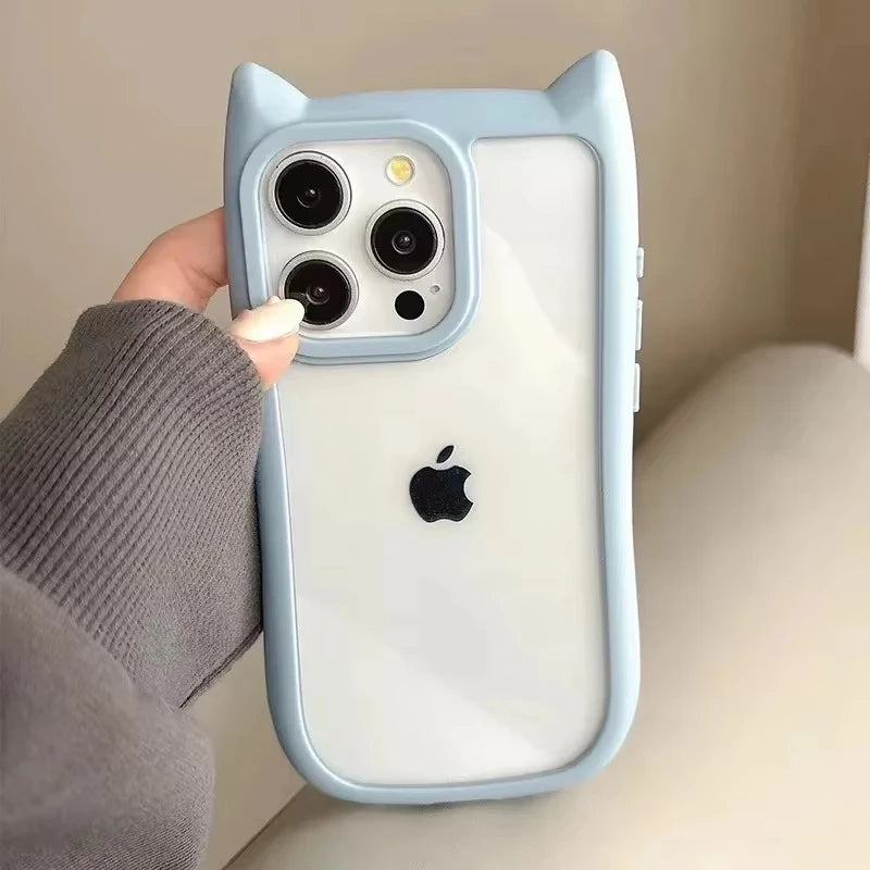 Coque de téléphone en Silicone souple avec oreilles de chat, étui arrière Transparent antichoc pour iPhone 16 17 13 15 14 12 11 Pro Max Air XS Max