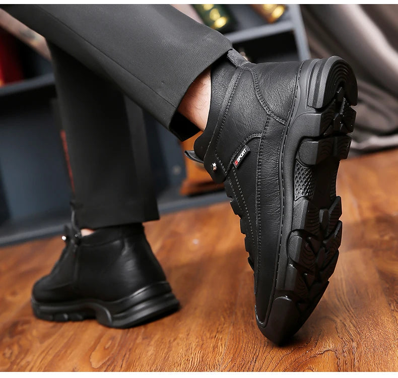 Bottes en cuir Pu hommes printemps chaussures hautes décontractées pour hommes tendance fermeture éclair chaussures plates hiver Sneaker vulcanisé cheville Tennis Zapatillas