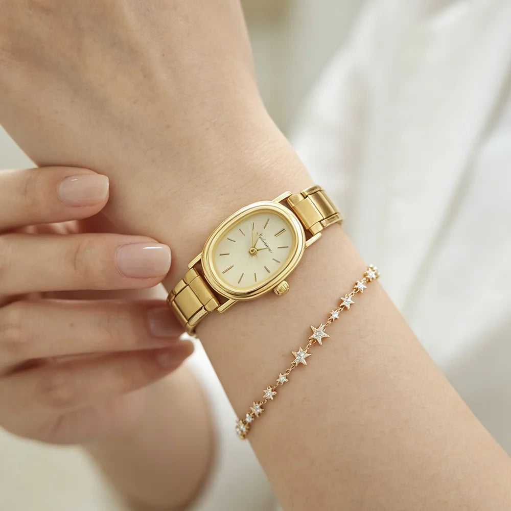 Montre à breloques DIY 9MM, style vintage de luxe, en acier inoxydable, bracelet à maillons italiens dorés pour femme, idéale pour le bureau au quotidien
