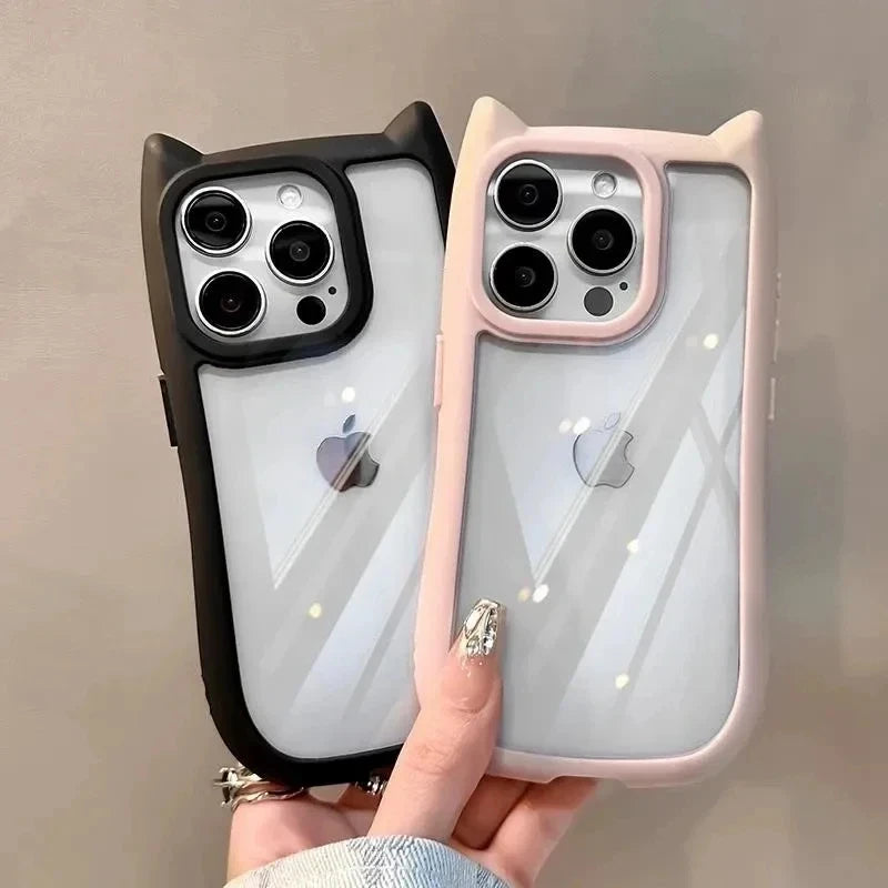 Coque de téléphone en Silicone souple avec oreilles de chat, étui arrière Transparent antichoc pour iPhone 16 17 13 15 14 12 11 Pro Max Air XS Max