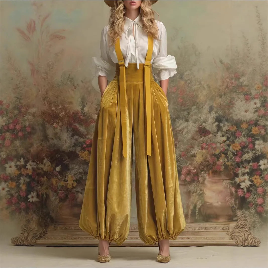 Combinaison en velours pour femme, taille haute, ample, style salopette, mode printemps-été