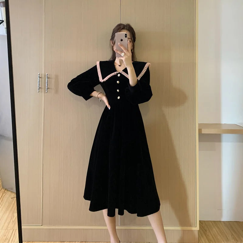 Robe en velours pour femmes, jupe longue Kimono à la mode, taille française, printemps automne