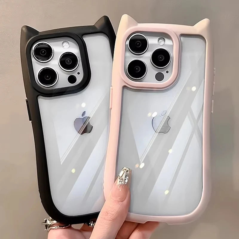 Coque de téléphone en Silicone souple avec oreilles de chat, étui arrière Transparent antichoc pour iPhone 16 17 13 15 14 12 11 Pro Max Air XS Max