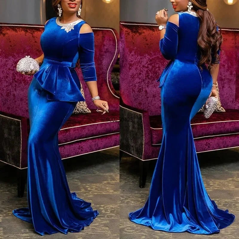 Robe d'été personnalisée en velours pour femmes, style sirène, mode Ankara, rouge, Vetement Femme, noire, Sexy, longueur au sol, 2023