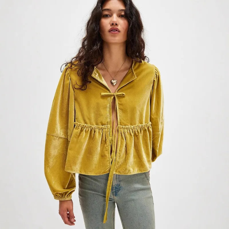 Vêtements pour femmes offre spéciale chemise en velours magasin indépendant nouveau Style dames doux décontracté cravate sangle chemise confortable hiver femmes