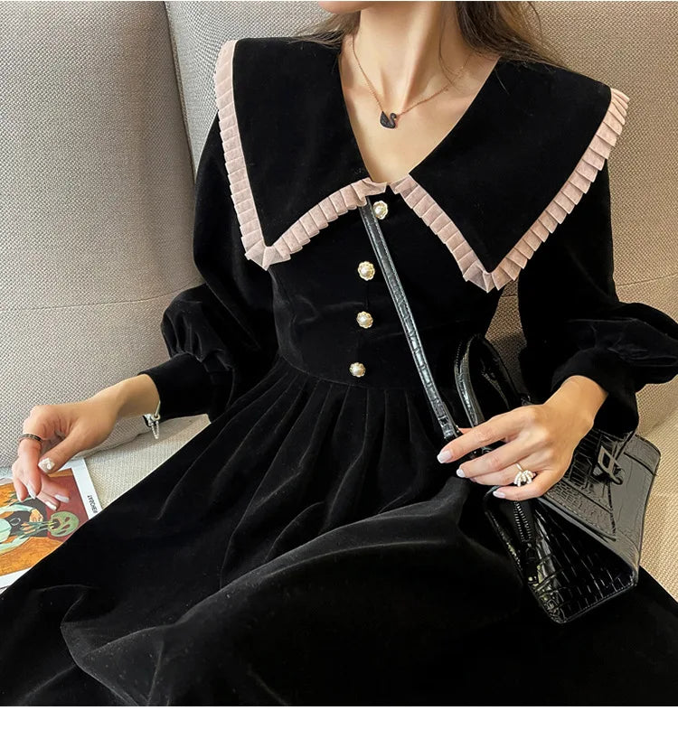 Robe en velours pour femmes, jupe longue Kimono à la mode, taille française, printemps automne
