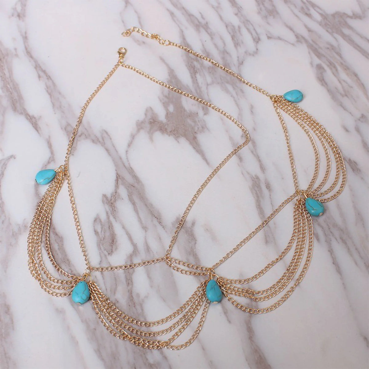 Accessoires de cheveux bohème pour femmes, élégant, Vintage, Turquoise, chaîne frontale, pompon exquis, pierres précieuses, cerceau pour cheveux
