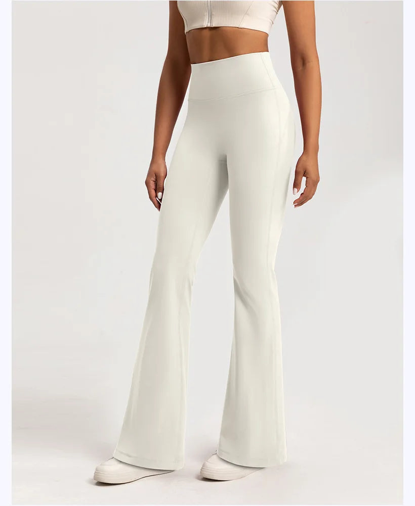 Pantalon évasé en velours pour femme, taille haute, couleur nude, amincissant, chaud, coupe large, pour le sport, le fitness et le yoga