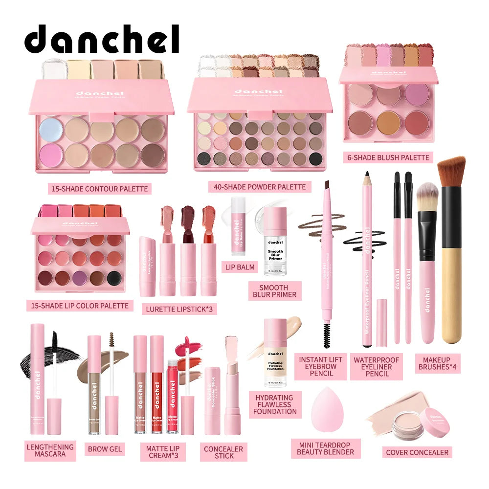 Ensemble de maquillage tout-en-un comprenant tous les cosmétiques, y compris le maquillage de base, le correcteur, le contour, le blush en poudre, le maquillage des sourcils, des yeux et des lèvres