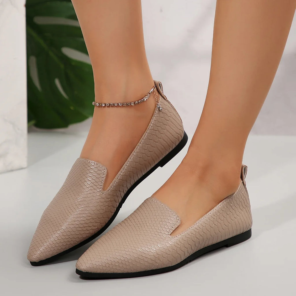 Chaussures pour femmes mocassins en cuir PU ballerines bout pointu pieds nus Slip-on décontracté talon bas mode pierre modèle femme chaussure plate