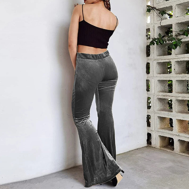Pantalon évasé en velours pour femme, pantalon à cloche, coupe couvertes, taille haute, décontracté, automne, hiver