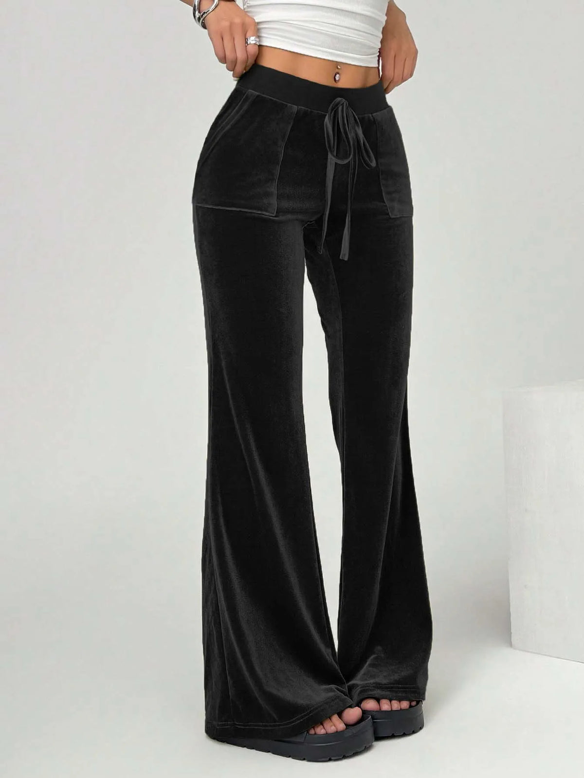2025 pantalons décontractés en velours simples et élégants pour femmes automne et hiver pantalon à jambes larges avec cordon de serrage
