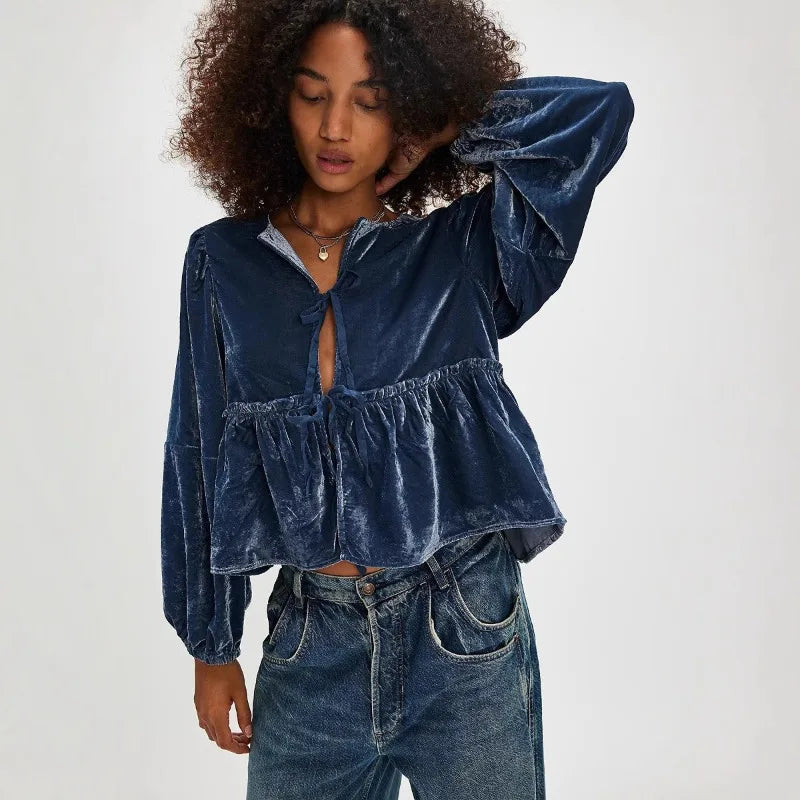 Vêtements pour femmes offre spéciale chemise en velours magasin indépendant nouveau Style dames doux décontracté cravate sangle chemise confortable hiver femmes
