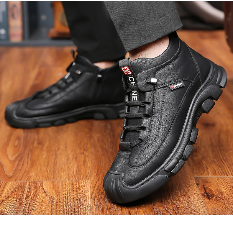 Bottes en cuir Pu hommes printemps chaussures hautes décontractées pour hommes tendance fermeture éclair chaussures plates hiver Sneaker vulcanisé cheville Tennis Zapatillas