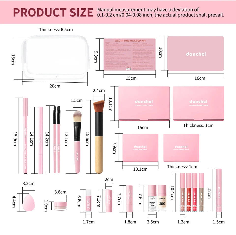 Ensemble de maquillage tout-en-un comprenant tous les cosmétiques, y compris le maquillage de base, le correcteur, le contour, le blush en poudre, le maquillage des sourcils, des yeux et des lèvres