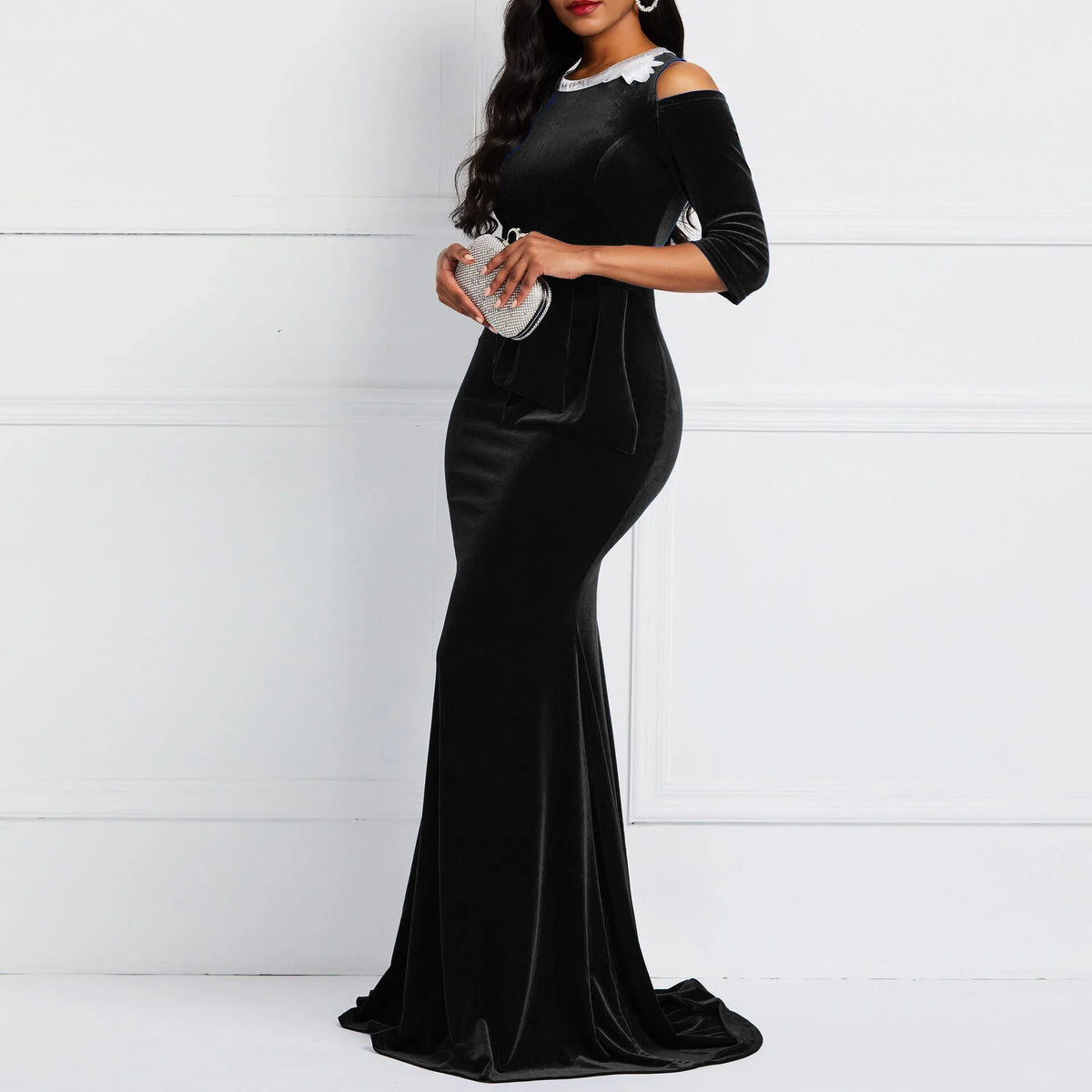 Robe d'été personnalisée en velours pour femmes, style sirène, mode Ankara, rouge, Vetement Femme, noire, Sexy, longueur au sol, 2023