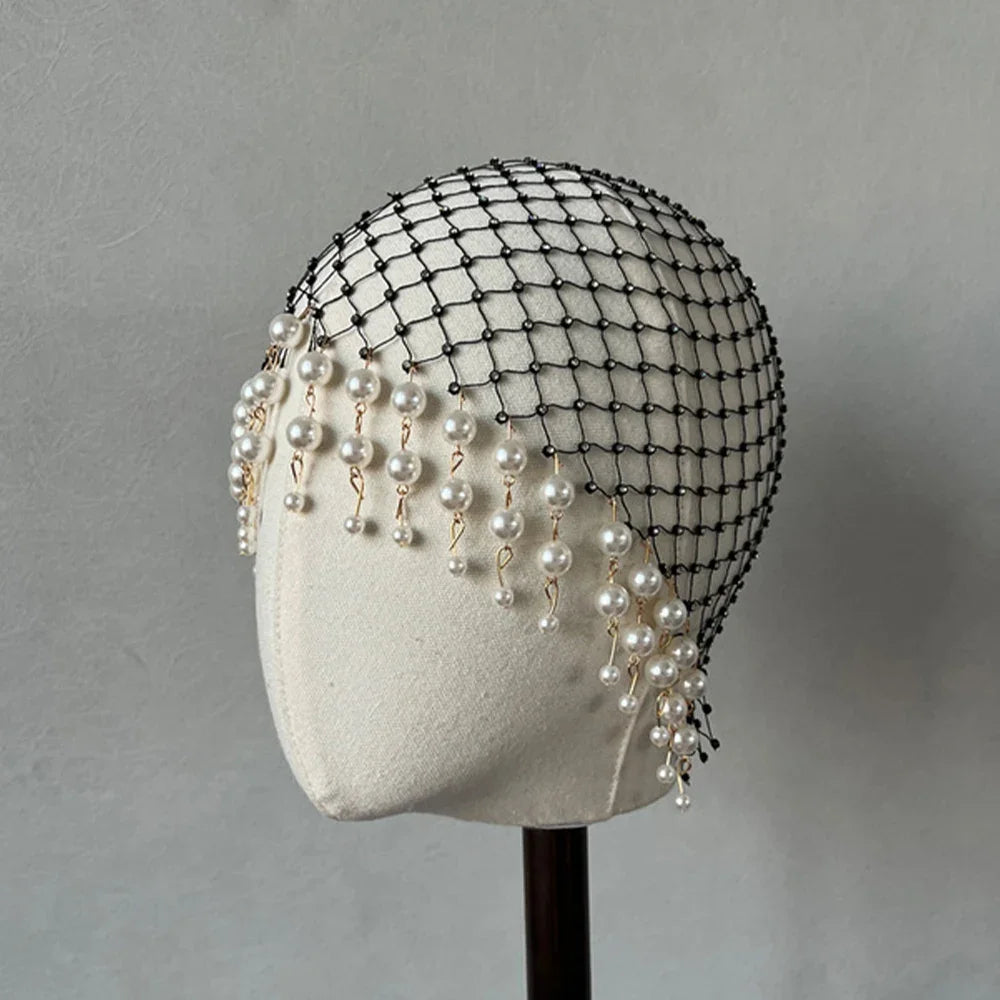 Accessoires pour cheveux en perles de mariage, bandeaux de cheveux faits à la main avec pompon, couvre-chef de luxe pour femmes