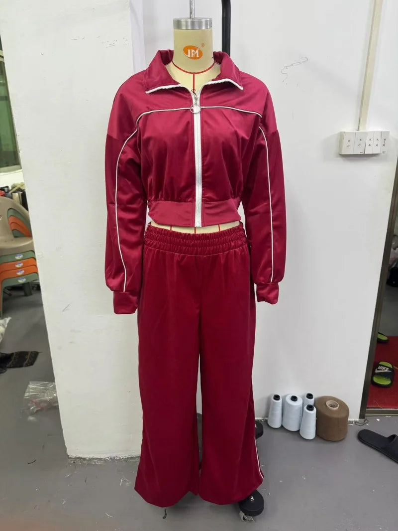Ensemble 2 pièces en velours pour femme, vêtements d'automne 2026, sweat-shirt zippé et pantalon long, ensemble décontracté, survêtement en velours pour femme.