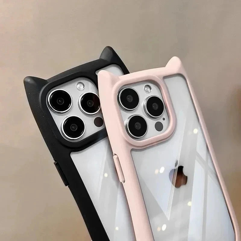 Coque de téléphone en Silicone souple avec oreilles de chat, étui arrière Transparent antichoc pour iPhone 16 17 13 15 14 12 11 Pro Max Air XS Max