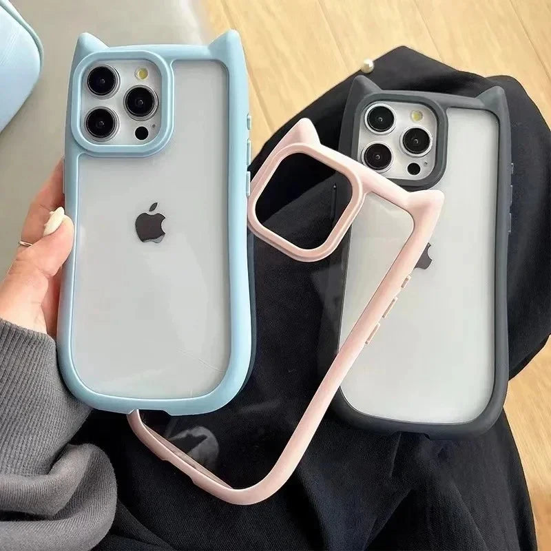 Coque de téléphone en Silicone souple avec oreilles de chat, étui arrière Transparent antichoc pour iPhone 16 17 13 15 14 12 11 Pro Max Air XS Max