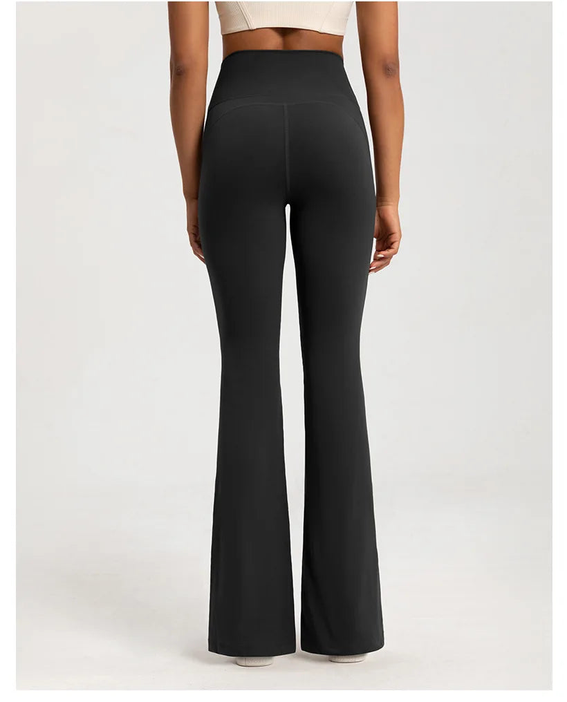 Pantalon évasé en velours pour femme, taille haute, couleur nude, amincissant, chaud, coupe large, pour le sport, le fitness et le yoga