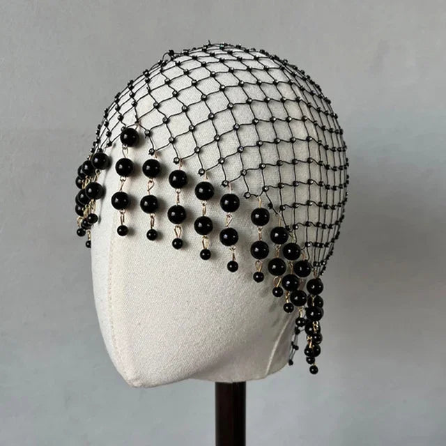 Accessoires pour cheveux en perles de mariage, bandeaux de cheveux faits à la main avec pompon, couvre-chef de luxe pour femmes