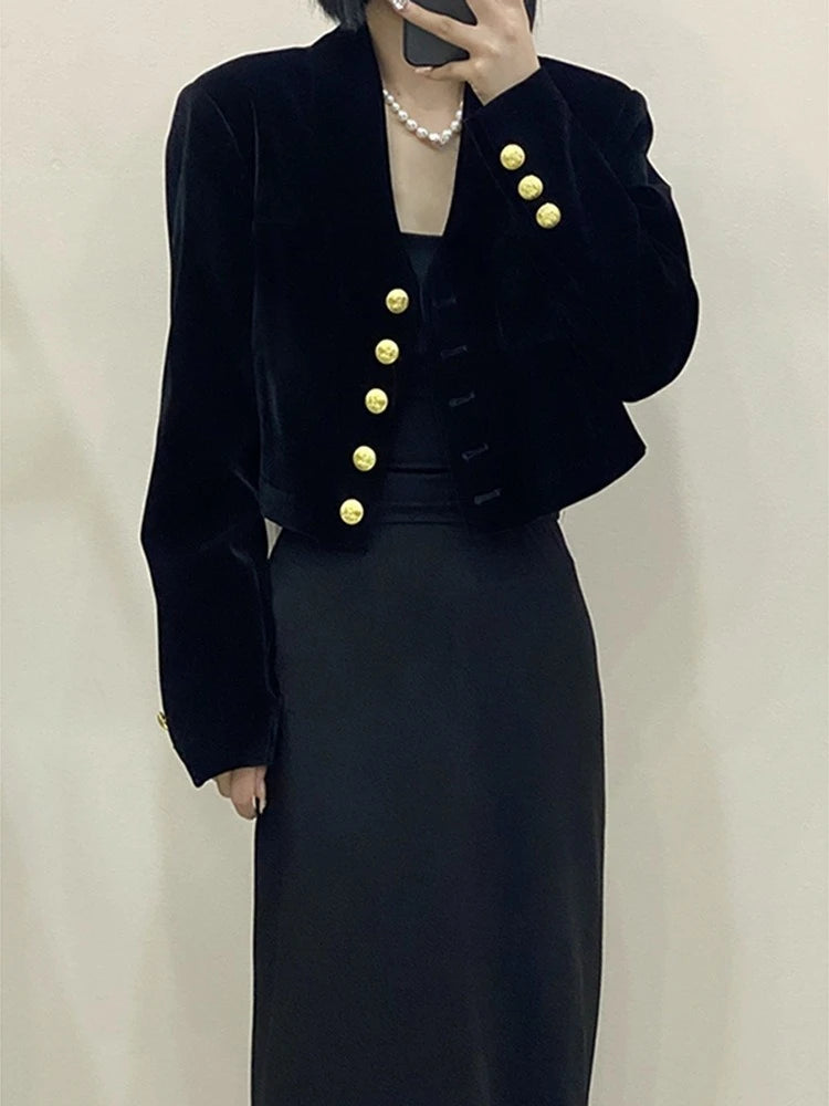 Manteau court en velours pour femmes, nouveau Style à la mode, haut amincissant et polyvalent, automne