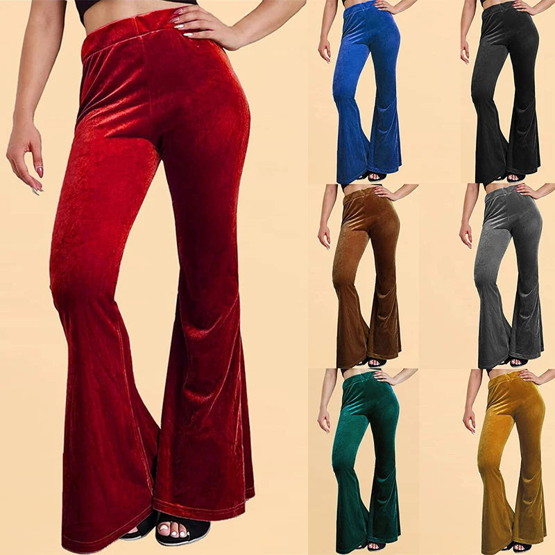 Pantalon évasé en velours pour femme, pantalon à cloche, coupe couvertes, taille haute, décontracté, automne, hiver
