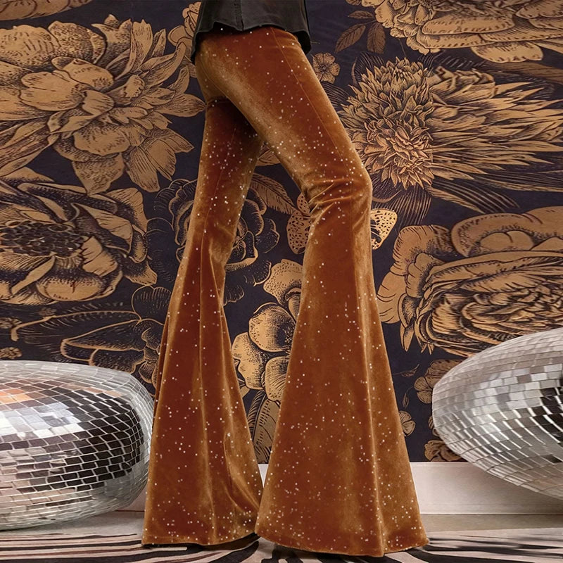 Mode velours pantalon femmes taille haute pantalon évasé pour les femmes automne hiver Stretch pantalon de fête rouge