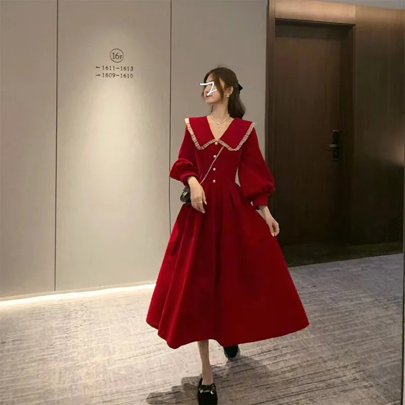 Robe en velours pour femmes, jupe longue Kimono à la mode, taille française, printemps automne