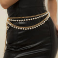 Chaîne de taille multi-couches en métal doré et argenté avec perles d'imitation pour femme, accessoire de mode, chaîne de corps, ornement de taille