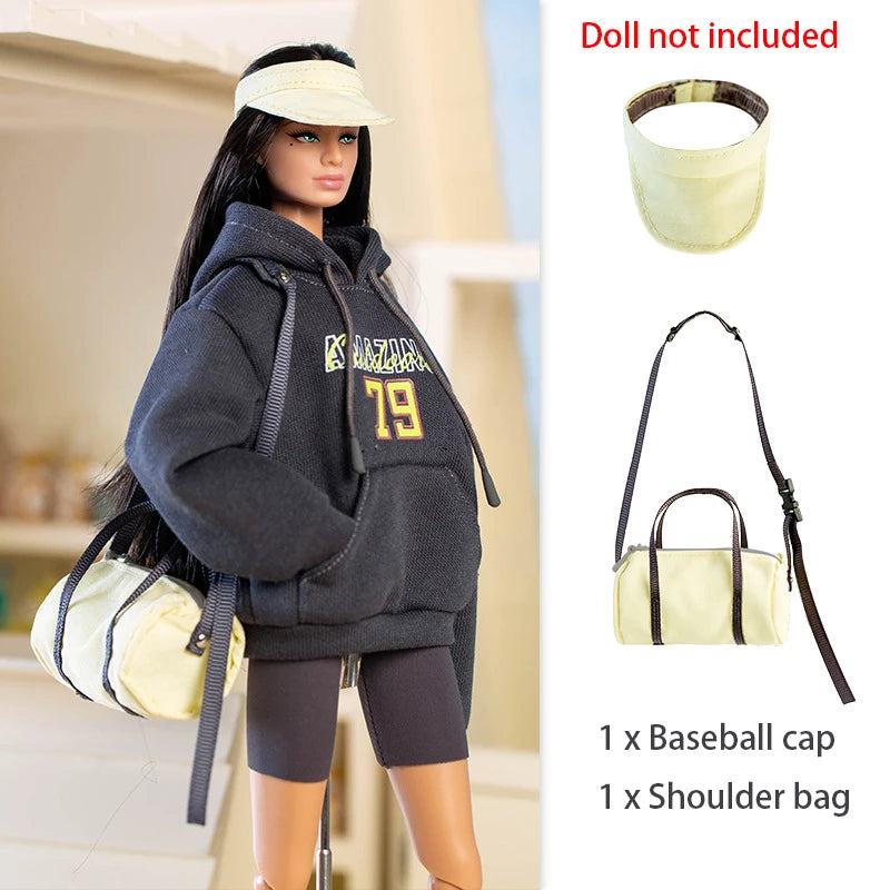 Ensemble de vêtements et accessoires de supermodèle Xianxian 30 cm, série APRES, style sportswear, sweat-shirt + jupe mi-longue + pantalon + gilet
