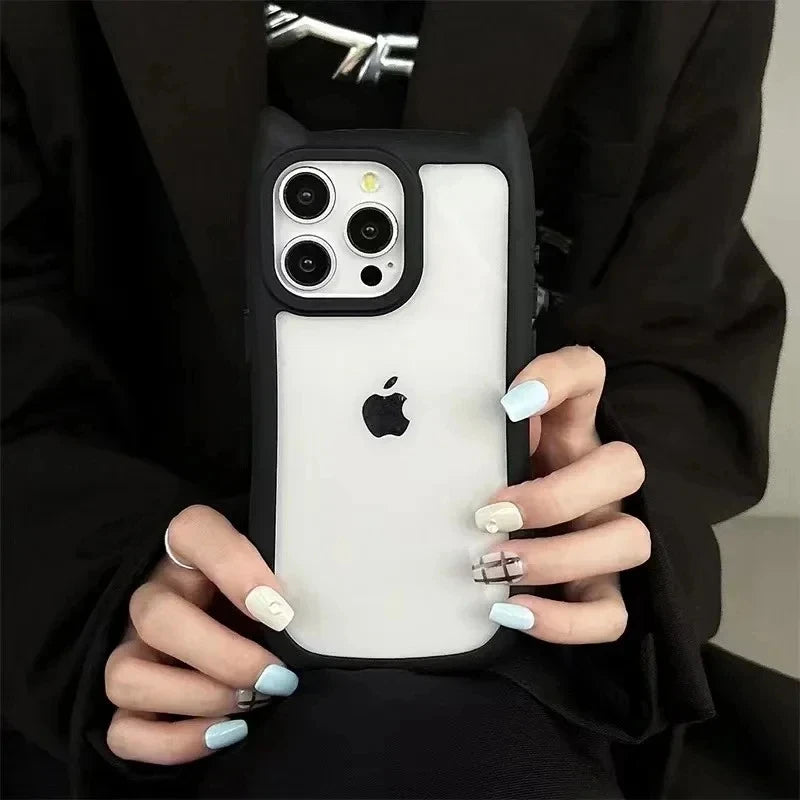 Coque de téléphone en Silicone souple avec oreilles de chat, étui arrière Transparent antichoc pour iPhone 16 17 13 15 14 12 11 Pro Max Air XS Max
