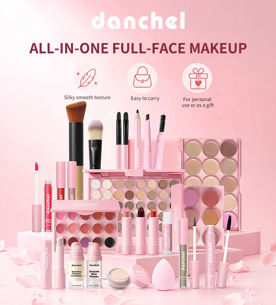 Ensemble de maquillage tout-en-un comprenant tous les cosmétiques, y compris le maquillage de base, le correcteur, le contour, le blush en poudre, le maquillage des sourcils, des yeux et des lèvres