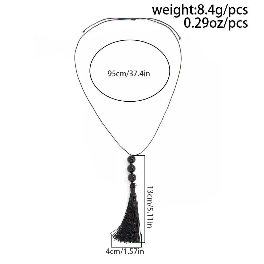 Collier Long avec pendentif pompon perlé en acrylique noir pour femmes, créatif, à la mode, fil de cire réglable, chaîne de pull, bijoux cadeaux