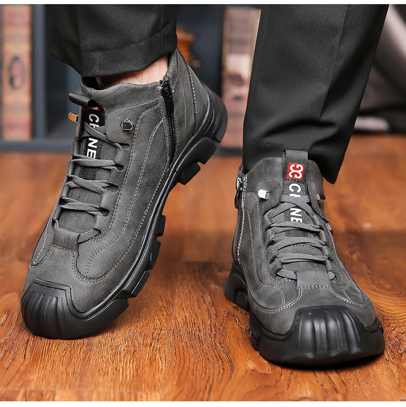 Bottes en cuir Pu hommes printemps chaussures hautes décontractées pour hommes tendance fermeture éclair chaussures plates hiver Sneaker vulcanisé cheville Tennis Zapatillas