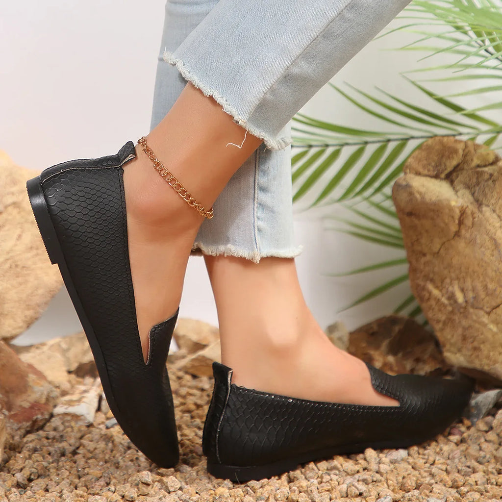 Chaussures pour femmes mocassins en cuir PU ballerines bout pointu pieds nus Slip-on décontracté talon bas mode pierre modèle femme chaussure plate