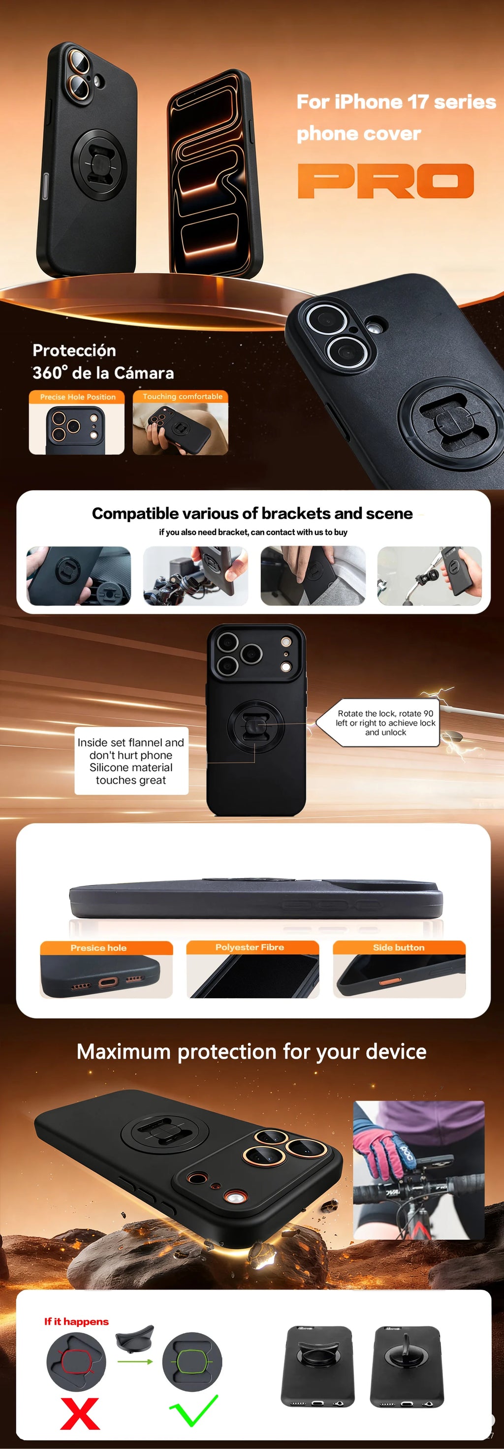 Support de téléphone portable pour iPhone 17 17Pro 17Air 17ProMax – Étui antichoc pour moto/vélo