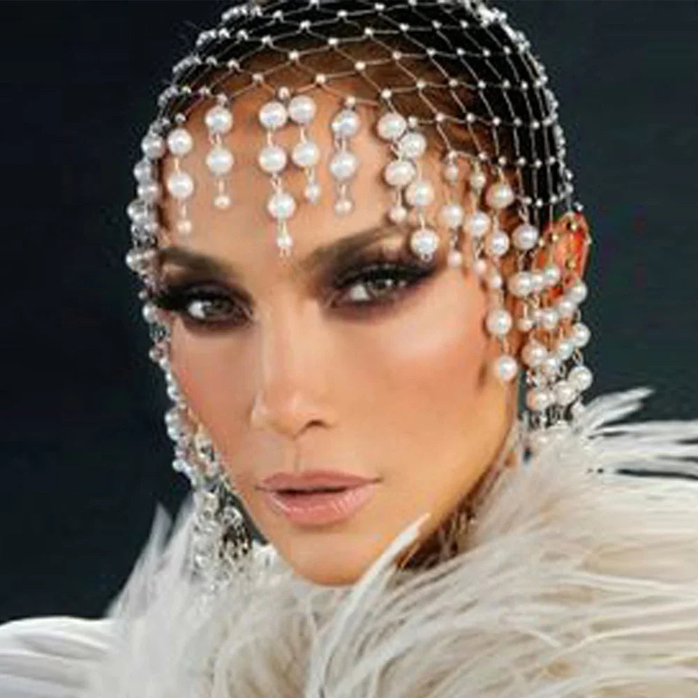 Accessoires pour cheveux en perles de mariage, bandeaux de cheveux faits à la main avec pompon, couvre-chef de luxe pour femmes