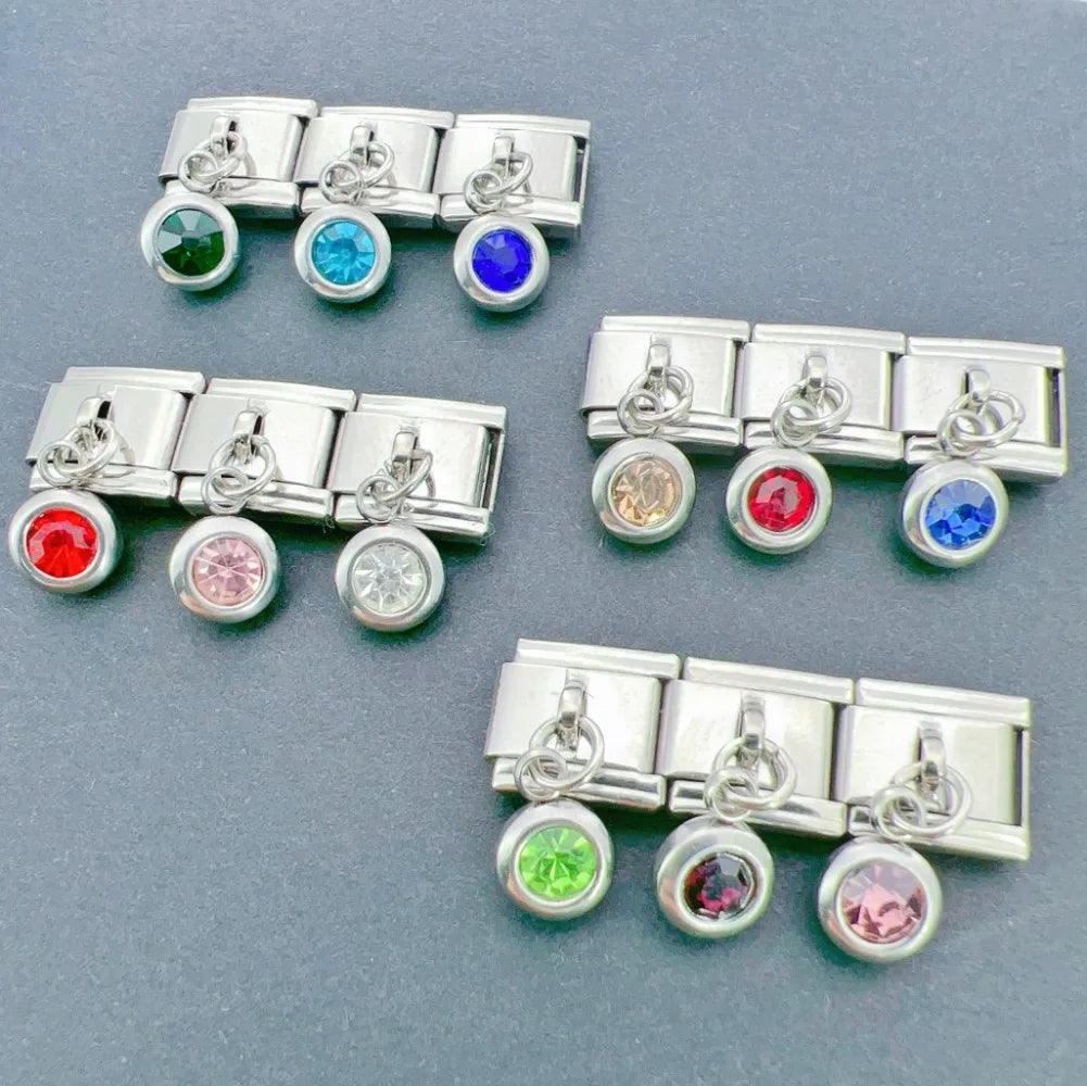 2025 femmes mode douze mois Zircon italien breloques liens modulaire ajustement 9mm en acier inoxydable élastique Bracelet bricolage fabrication de bijoux