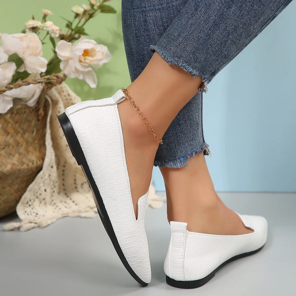 Chaussures pour femmes mocassins en cuir PU ballerines bout pointu pieds nus Slip-on décontracté talon bas mode pierre modèle femme chaussure plate