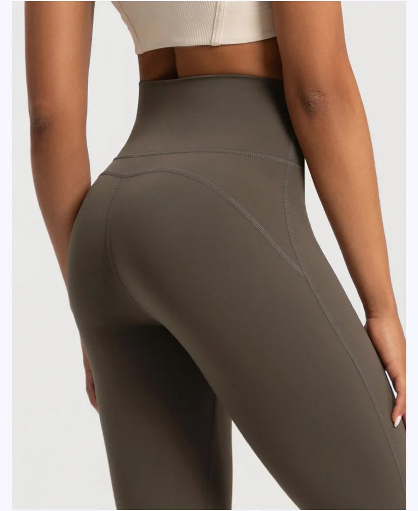 Pantalon évasé en velours pour femme, taille haute, couleur nude, amincissant, chaud, coupe large, pour le sport, le fitness et le yoga