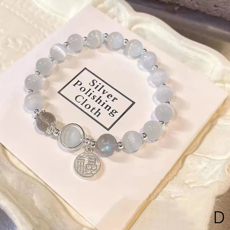 Bracelet pendentif lapin en pierre de lune pour femme, cristal, opale blanche, pierre naturelle, brin perlé, bijoux faits à la main, mode