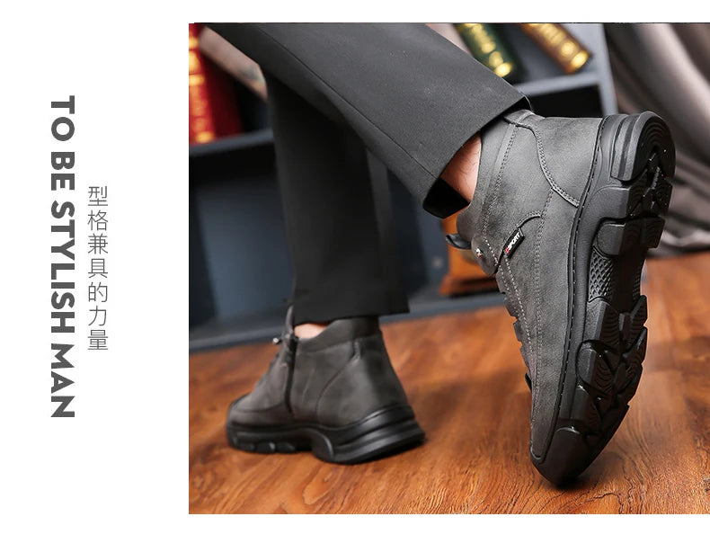 Bottes en cuir Pu hommes printemps chaussures hautes décontractées pour hommes tendance fermeture éclair chaussures plates hiver Sneaker vulcanisé cheville Tennis Zapatillas