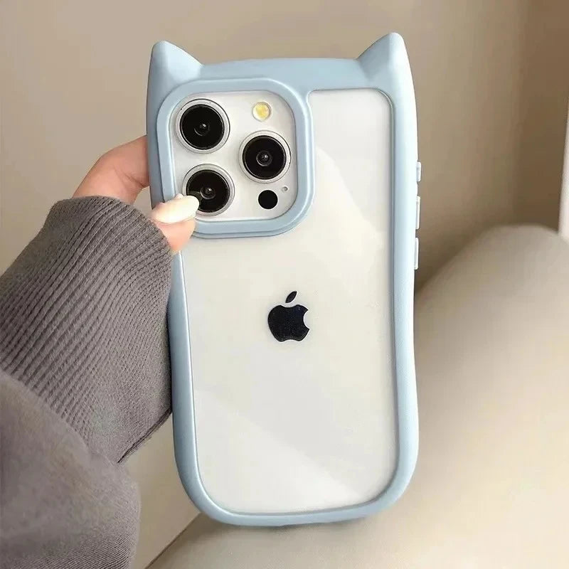 Coque de téléphone en Silicone souple avec oreilles de chat, étui arrière Transparent antichoc pour iPhone 16 17 13 15 14 12 11 Pro Max Air XS Max
