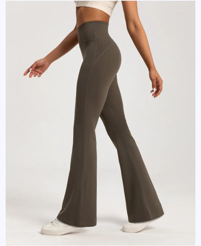 Pantalon évasé en velours pour femme, taille haute, couleur nude, amincissant, chaud, coupe large, pour le sport, le fitness et le yoga